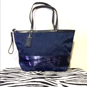 Authentic Coach Signature Stripe Sequin Tote